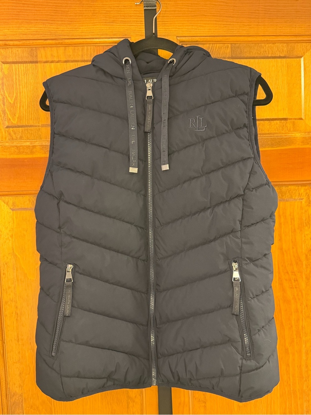 Ralph Lauren Black Quilted Hooded Puffer Vest - RLL Logo